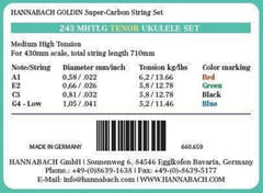 Hannabach strenger til ukulele Tenor Ukulele Goldin 243MHTLG low G - sett Low G (243MHTLG)