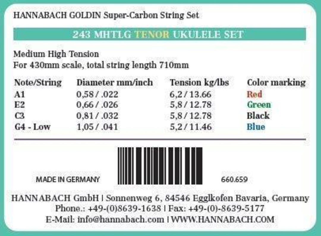 Hannabach strenger til ukulele Tenor Ukulele Goldin 243MHTLG low G - sett Low G (243MHTLG)
