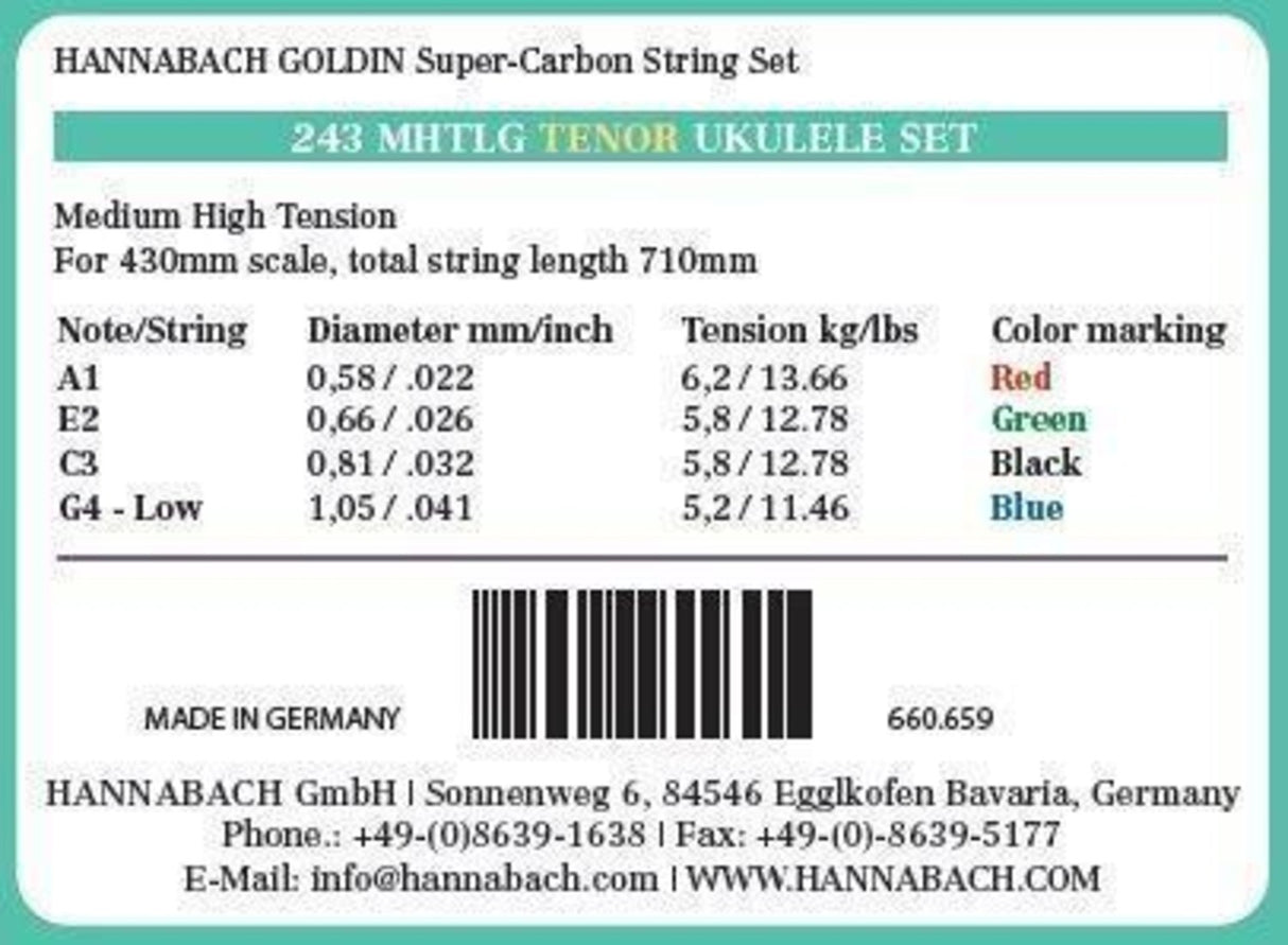 Hannabach strenger til ukulele Tenor Ukulele Goldin 243MHTLG low G - sett Low G (243MHTLG)