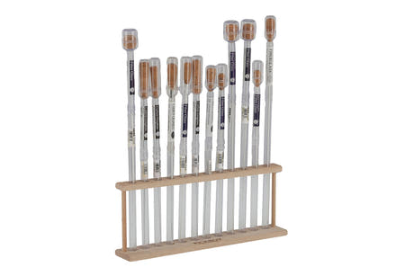 Pick Boy-display med 12 dirigentstokker, 5 av karbon og 7 av glassfiber
