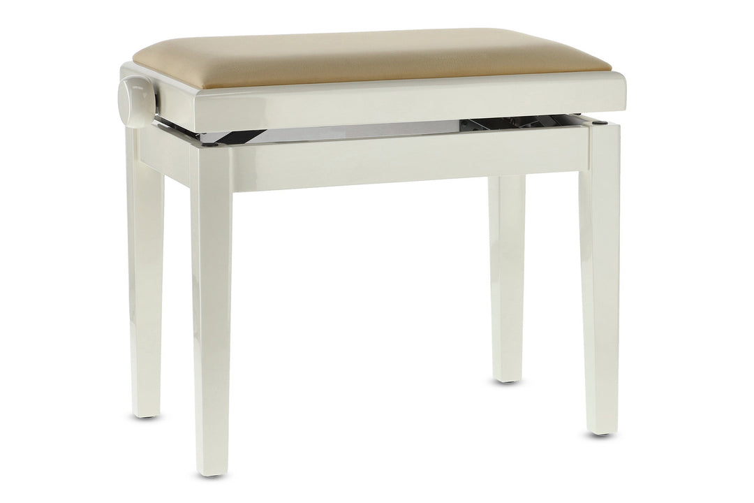 GEWA pianobenk Deluxe - Elfenben høyglans (beige sete)