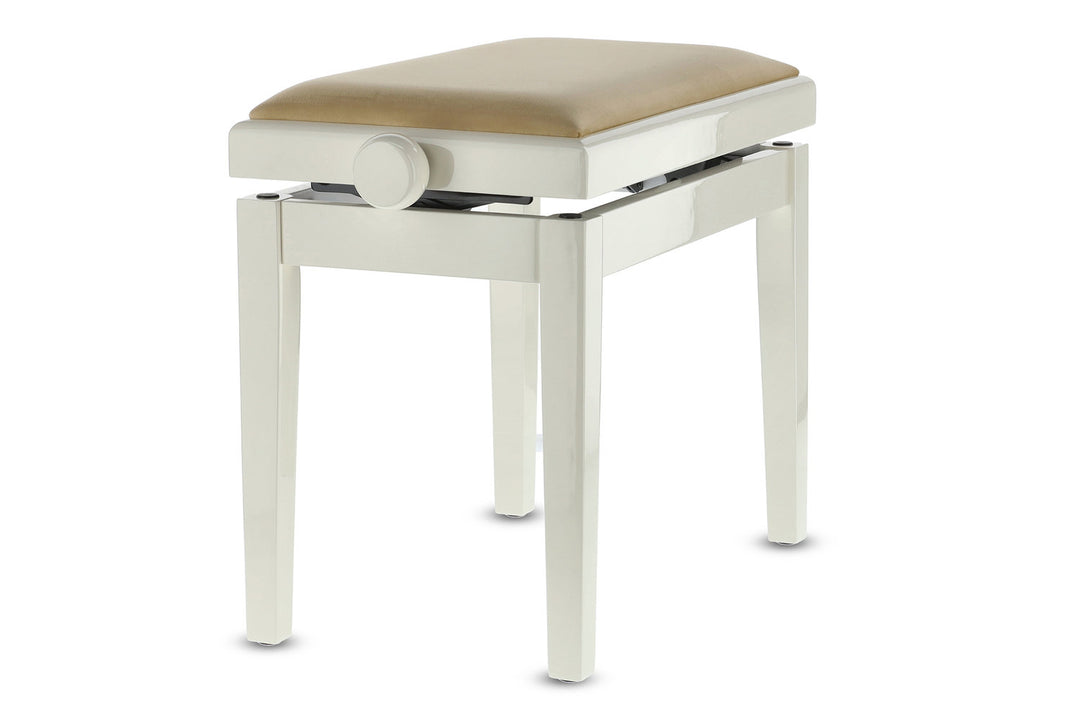 GEWA pianobenk Deluxe - Elfenben høyglans (beige sete)