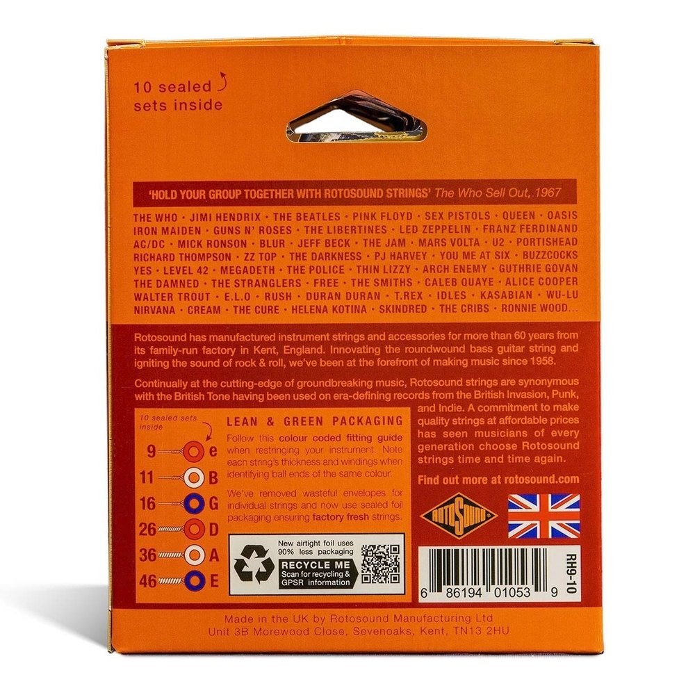 Rotosound Roto Orange RH9-10 elguitarstrenge 9-46, 10 sæt
