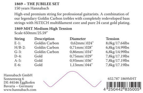 Hannabach strenger for klassisk gitar Serie 1869 Carbon/Gold MHT - 3 stk. bass-sett (18697MHT)
