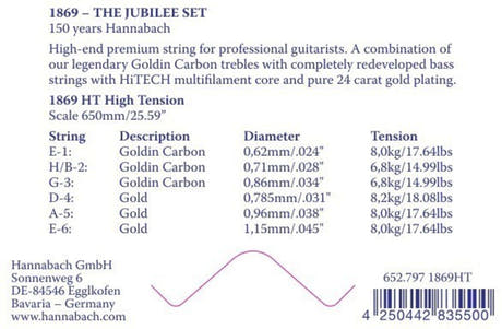 Hannabach strenger for klassisk gitar Serie 1869 Carbon/Gold HT - 3 stk. bass-sett (18697HT)