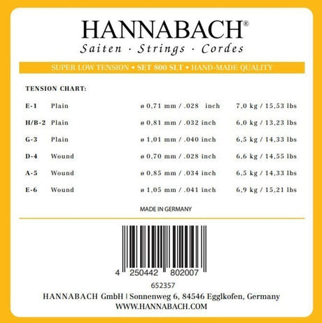 Hannabach-strenger til klassisk gitar Serie 800 Super Low Tension sølvbelagt - Sett super lav (800 SLT)