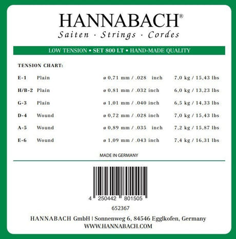 Hannabach-strenger til klassisk gitar Serie 800 Low tension sølvbelagt - Sett lav (800LT)