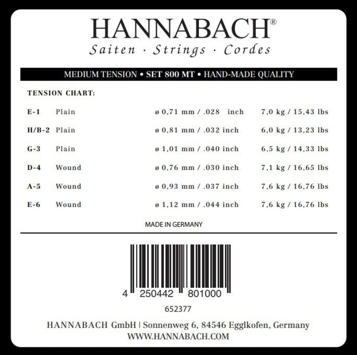 Hannabach-strenger til klassisk gitar Serie 800 Medium tension sølvbelagt - Sett medium (800MT)
