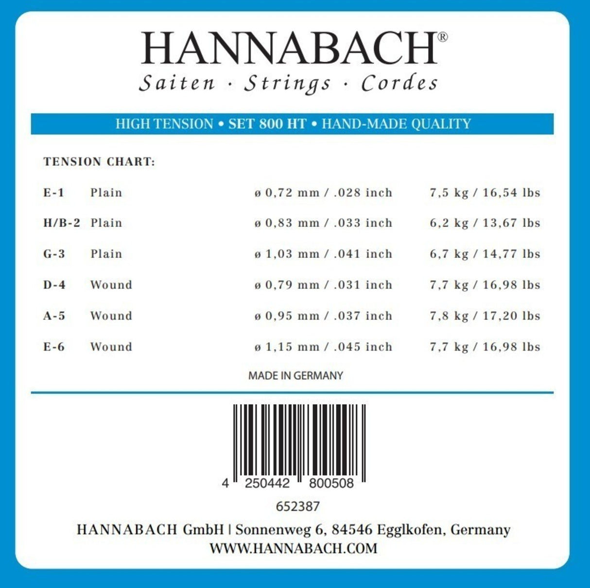 Hannabach-strenger til klassisk gitar Serie 800 High tension sølvbelagt - Sett høy (800HT)