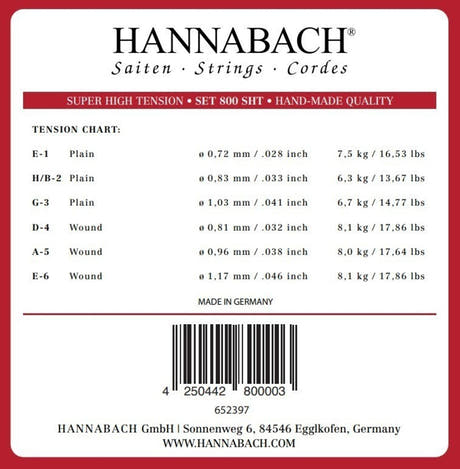 Hannabach-strenger til klassisk gitar Serie 800 Super High Tension sølvbelagt - Sett super høy (800SHT)