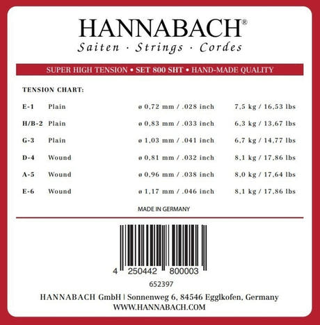 Hannabach 800 diskantsett E1, H/B2 og G3, superhøy spenning