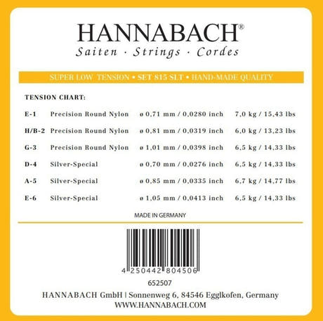 Hannabach 815 diskantsett E1, H/B2 og G3, super lav spenning