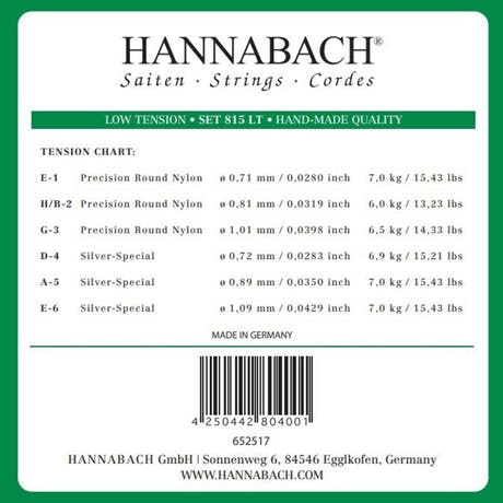 Hannabach 815 diskantsett E1, H/B2 og G3, lav spenning