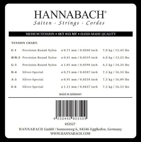 Hannabach 815 E6 bassstreng til klassisk gitar, medium tension