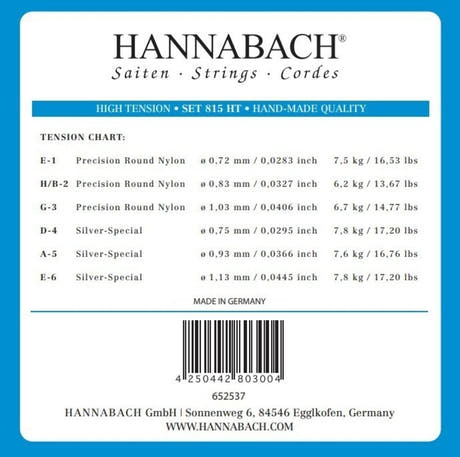 Hannabach 815 diskantsett E1, H/B2 og G3, high tension