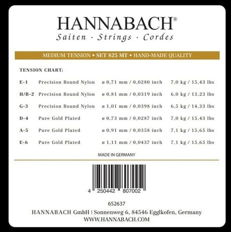 Hannabach 825 H/B2 diskantstreng til klassisk gitar, medium tension