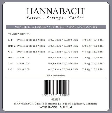 Hannabach 900 E6 bassstreng til klassisk gitar, medium/low tension