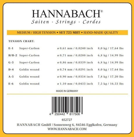 Hannabach 725 E6 bassstreng til klassisk gitarer, medium/High tension
