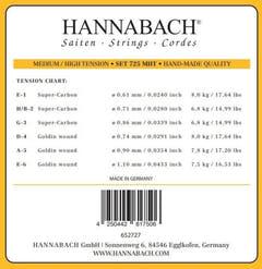 Hannabach strenger til klassisk gitar Series 725 medium/høy spenning Goldin - 3-delt diskantsett (7258MHTC)