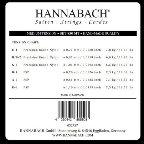 Hannabach 850 E1 diskantstreng til klassisk gitarer, medium tension
