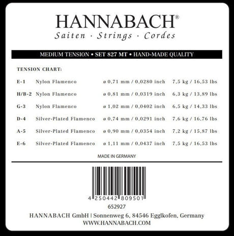 Hannabach 827 diskantsett E1, H/B2 og G3, medium tension