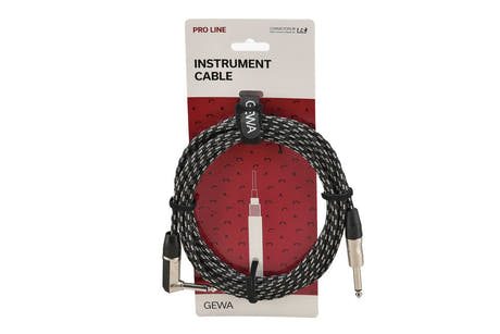 GEWA Pro Line instrumentkabel 3 m, svart-hvit tweed, vinklet jack