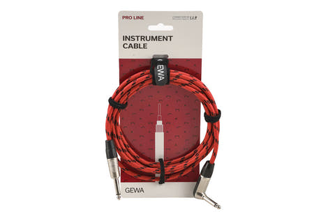 GEWA Pro Line instrumentkabel 3 m, svart-rød tweed, vinklet jack