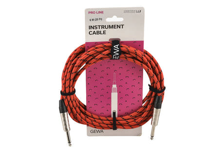 GEWA Pro Line instrumentkabel 6 m, svart-rød tweed, rett jack