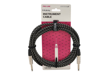 GEWA Pro Line instrumentkabel 6 m, svart-hvit tweed, rett jack
