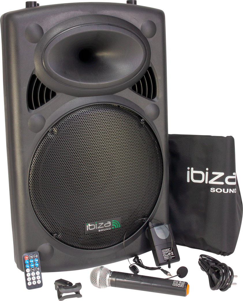 Ibiza bærbar høyttaler med 15" bass (svart, 800W)