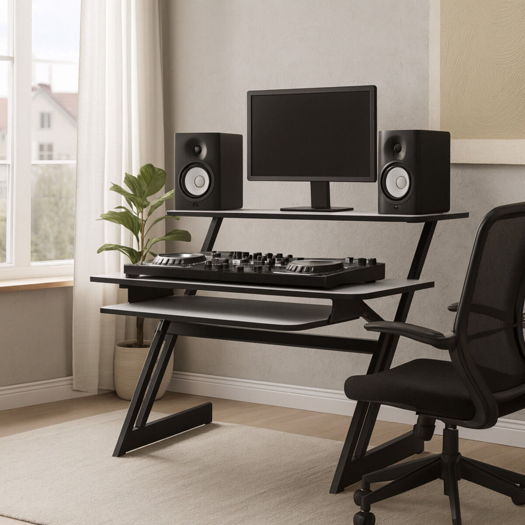 Studiebord med hyller og uttrekk til keyboard (120 cm)