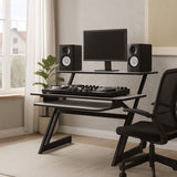 Studiobord med hylder og udtræk til keyboard (120 cm)