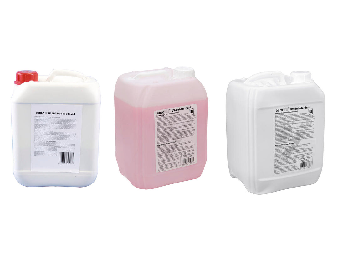 EUROLITE sett med 3x UV Bubble Fluid 5l gul + rød + blå
