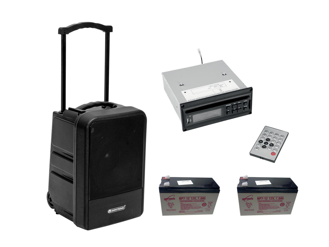 OMNITRONIC Set MOM-10BT4 modulært trådløst PA-system + CD-spiller med USB&SD + 2x batteri