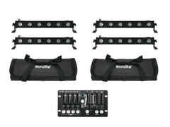 EUROLITE Sett med 4x LED BAR-6 QCL RGBW + 2x myk veske + kontroller
