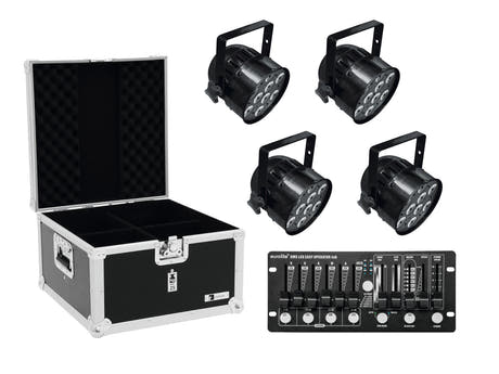 EUROLITE sett 4x LED PAR-56 HCL bk + etui + kontroller