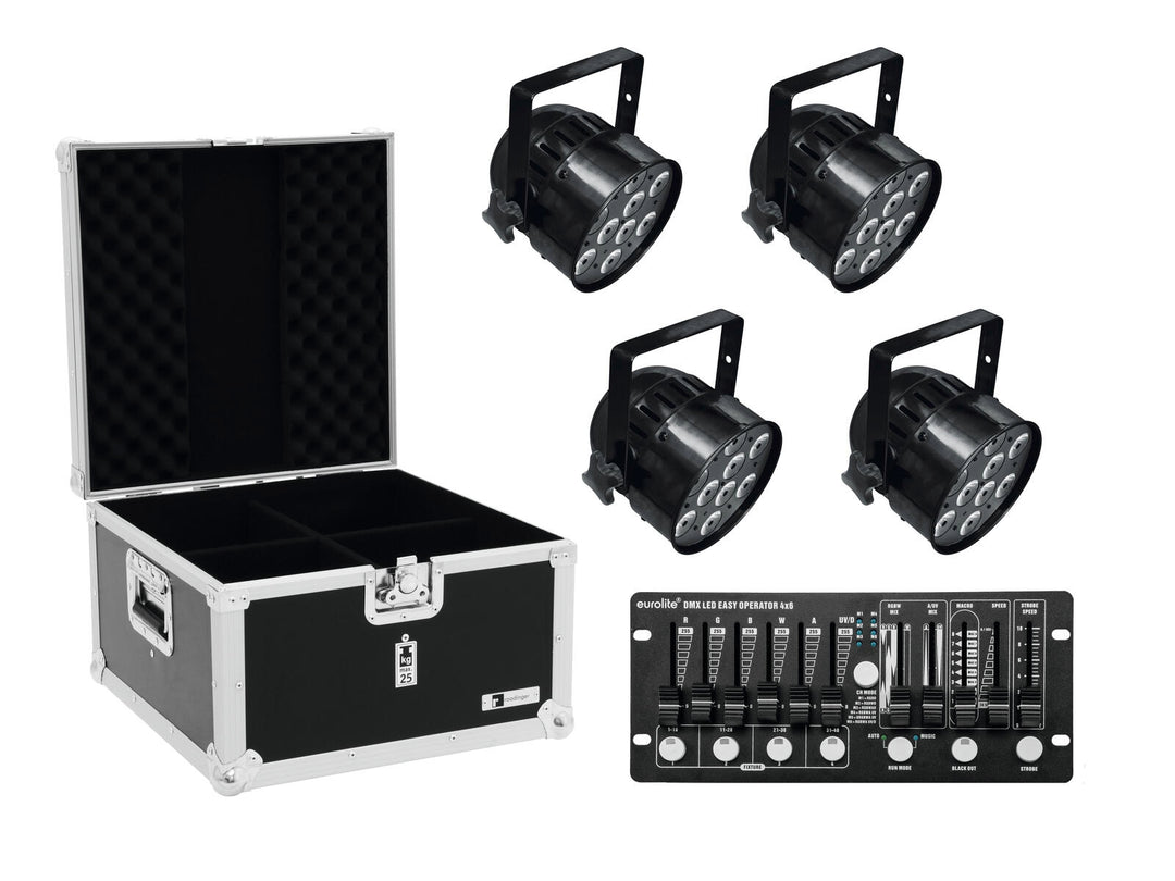 EUROLITE sett 4x LED PAR-56 HCL bk + etui + kontroller