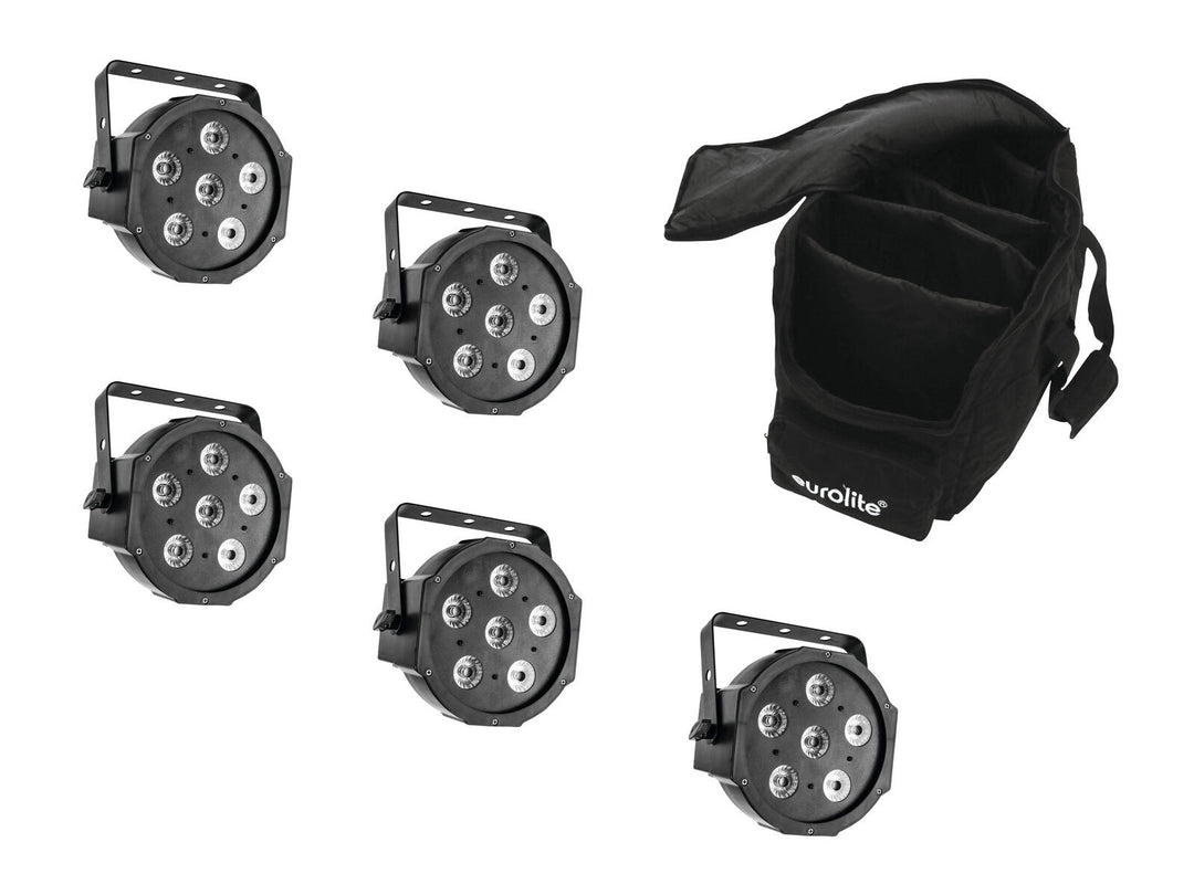 EUROLITE sett med 5x LED SLS-6 TCL Spot + myk bag