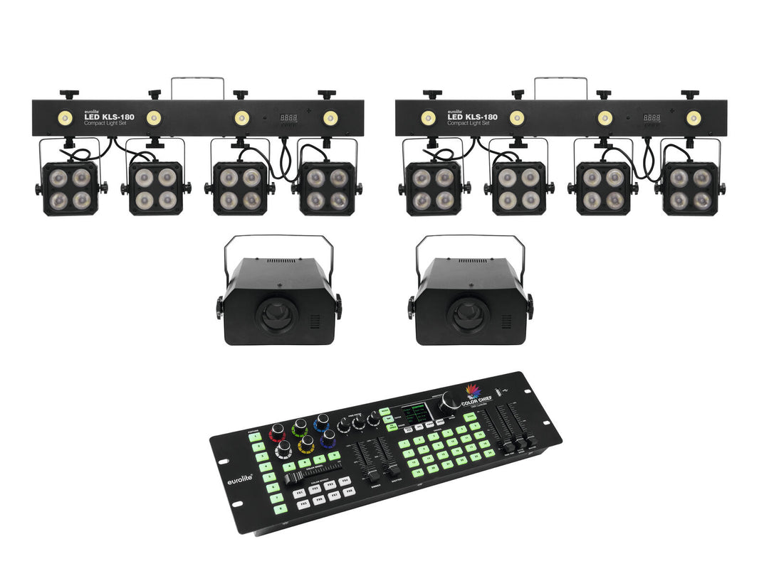 EUROLITE sett 2x LED KLS-180 + 2x LED WF-40 + DMX LED Color Chief-kontroller