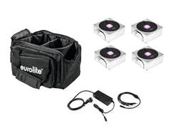 EUROLITE-sett 4x AKKU IP Flat Light 1 chrome + Soft Bag + Charger