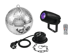 EUROLITE Mirror Ball 20cm med motor + LED PST-5 QCL Spot bk