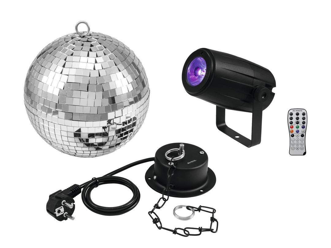 EUROLITE Mirror Ball 20cm med motor + LED PST-5 QCL Spot bk