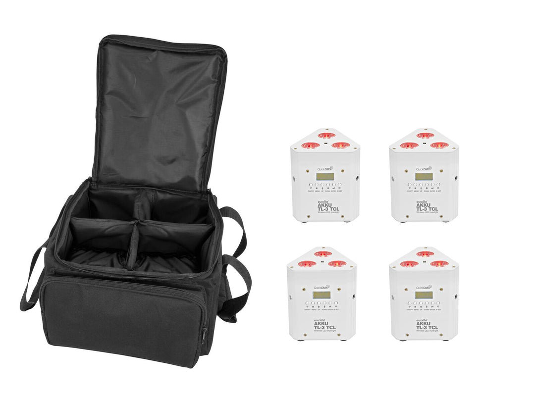 EUROLITE Set 4x AKKU TL-3 TCL hvit + SB-4 Soft Bag