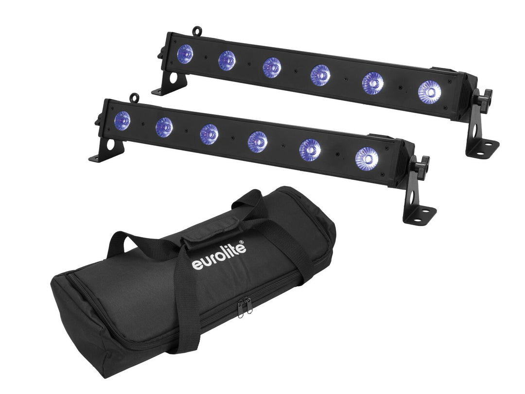 EUROLITE sett med 2x LED BAR-6 QCL RGB+UV-lister + myk bag