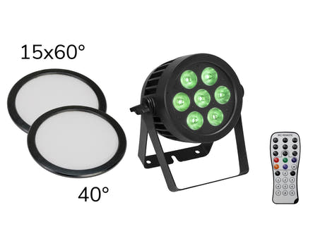 EUROLITE Set LED IP PAR 7x8W QCL Spot + 2x Diffuser Cover (15x60° og 40°)