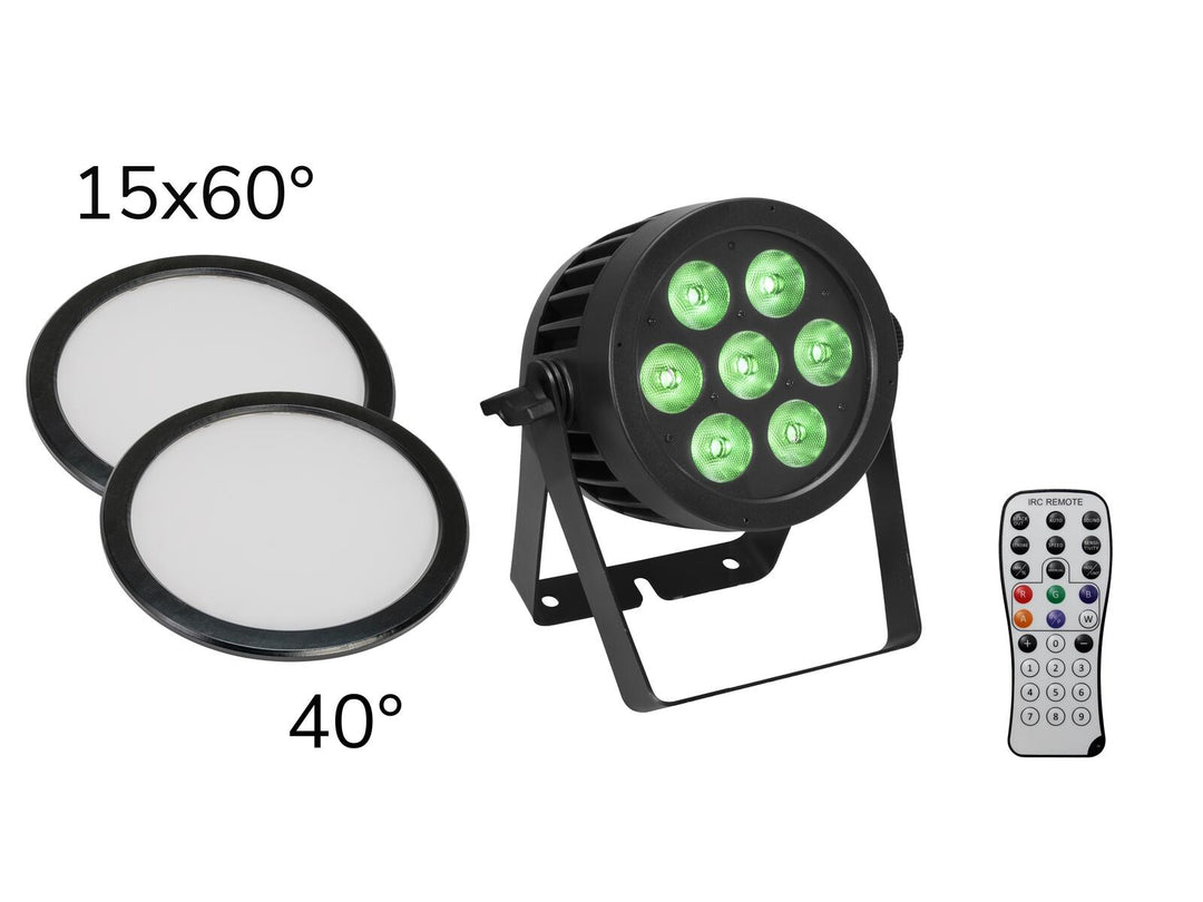 EUROLITE Set LED IP PAR 7x8W QCL Spot + 2x Diffuser Cover (15x60° og 40°)