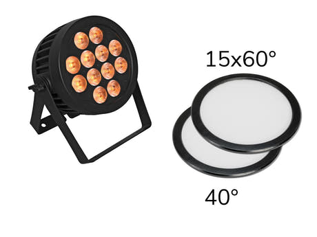 EUROLITE sett LED IP PAR 12x8W QCL Spot + 2x diffusordeksel (15x60° og 40°)