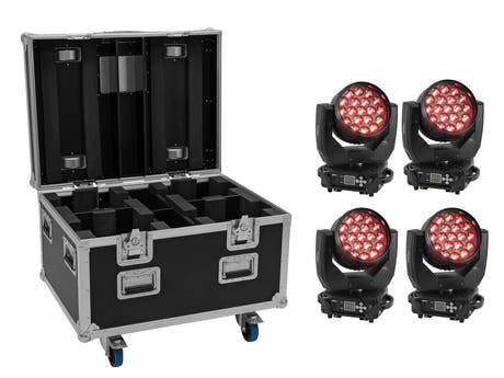 EUROLITE Set 4x LED TMH-X4 Moving Head Wash Zoom + EU Case med hjul