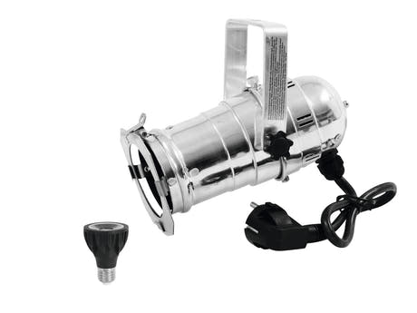 EUROLITE sett PAR-20 Spot sølv + PAR-20 230V COB 6W E-27 LED 1800-3000K dim2warm