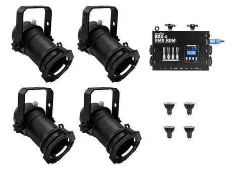 EUROLITE Sett 4x PAR-16 Spot bk dim2warm + EDX-4 DMX RDM LED Dimmer Pack